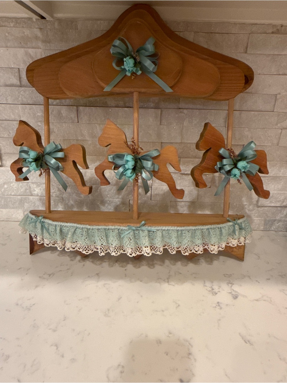 Wooden Horse Carousel Wall Shelf Peg Rack Nursery Decor Handmade  Cottagecore